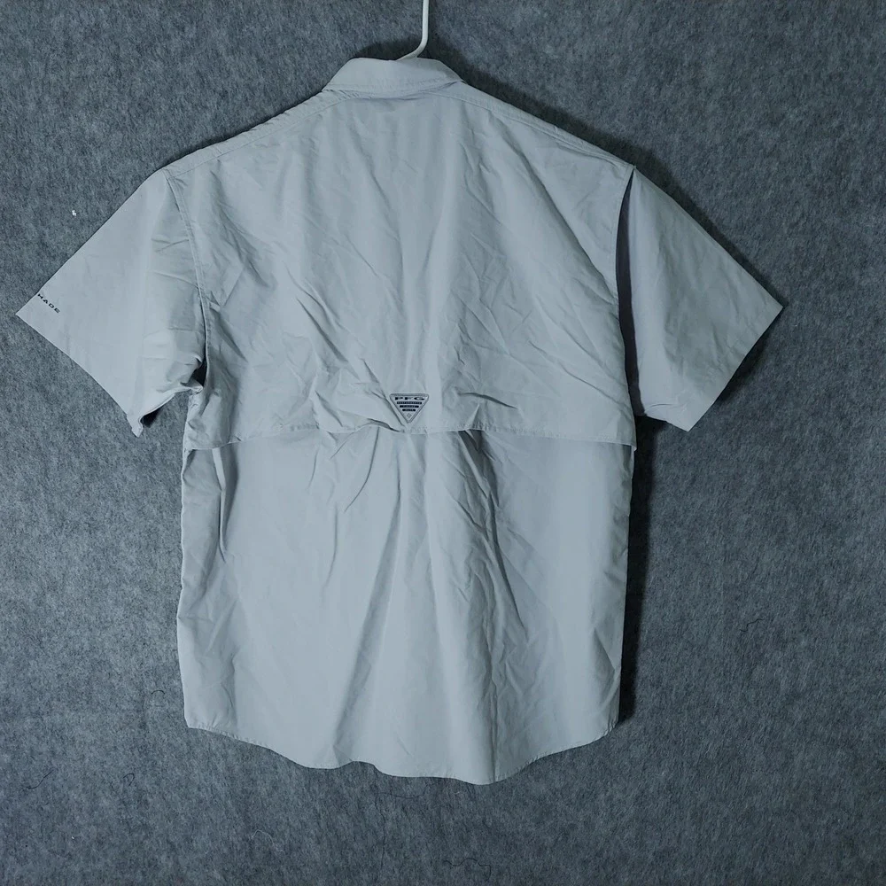 Columbia Men Shirt L Gray Coastal Bahama PFG Short Sleeve Button Down Fishing